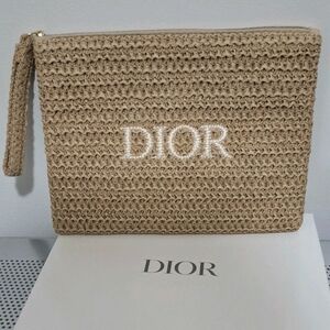 Dior Beige Raffia Clutch Pouch Bag